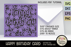 Floral Birthday Card SVG Cut Files