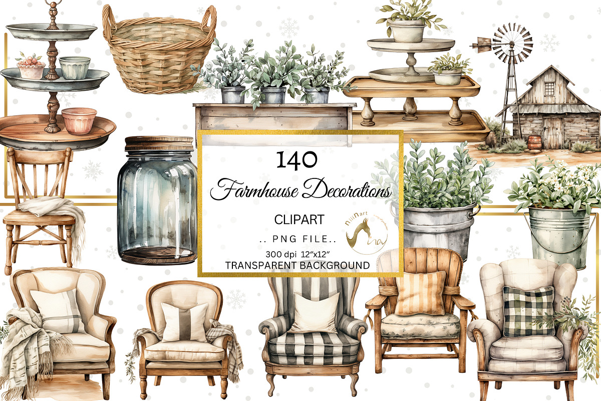 Rustic Chic Farmhouse Clipart Bundle, an Illustration by NiiiNArt