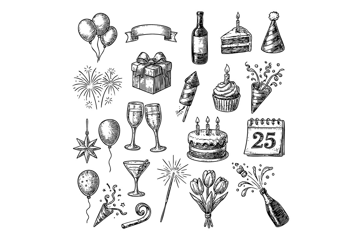 Party Celebration Icons Set, an Object Graphic by nikagraphic