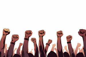 Illustration of raised fists symbolizing unity and protest for social justice, an Illustration by AS photostudio