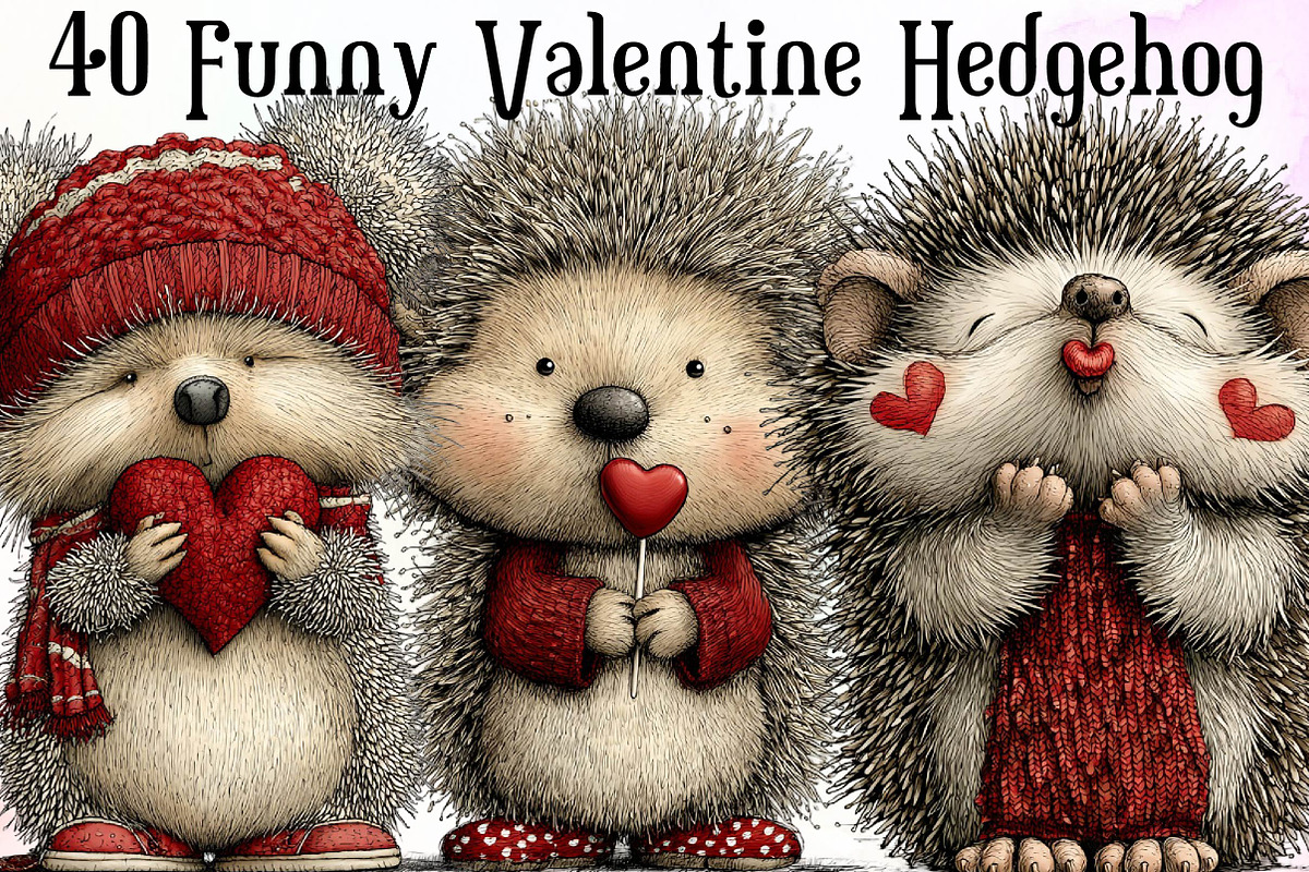 Funny Valentine Day Hedgehog Clipart, an Illustration by Sublimation Artist (Photo 1 of 6)
