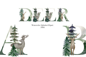Watercolor forest deers alphabet.