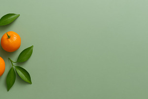 Mandarins and green leaves arranged, a Photo by Dvoevnore photos