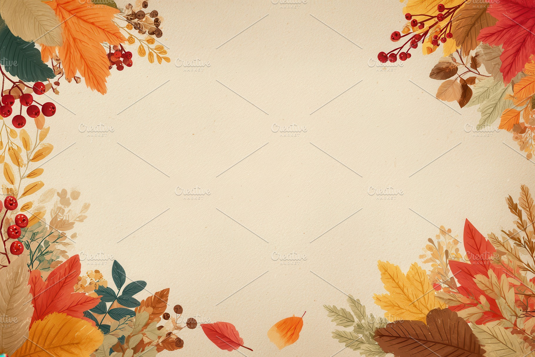Autumnal leaves and berries frame be, a Photo by Pixeness Studio