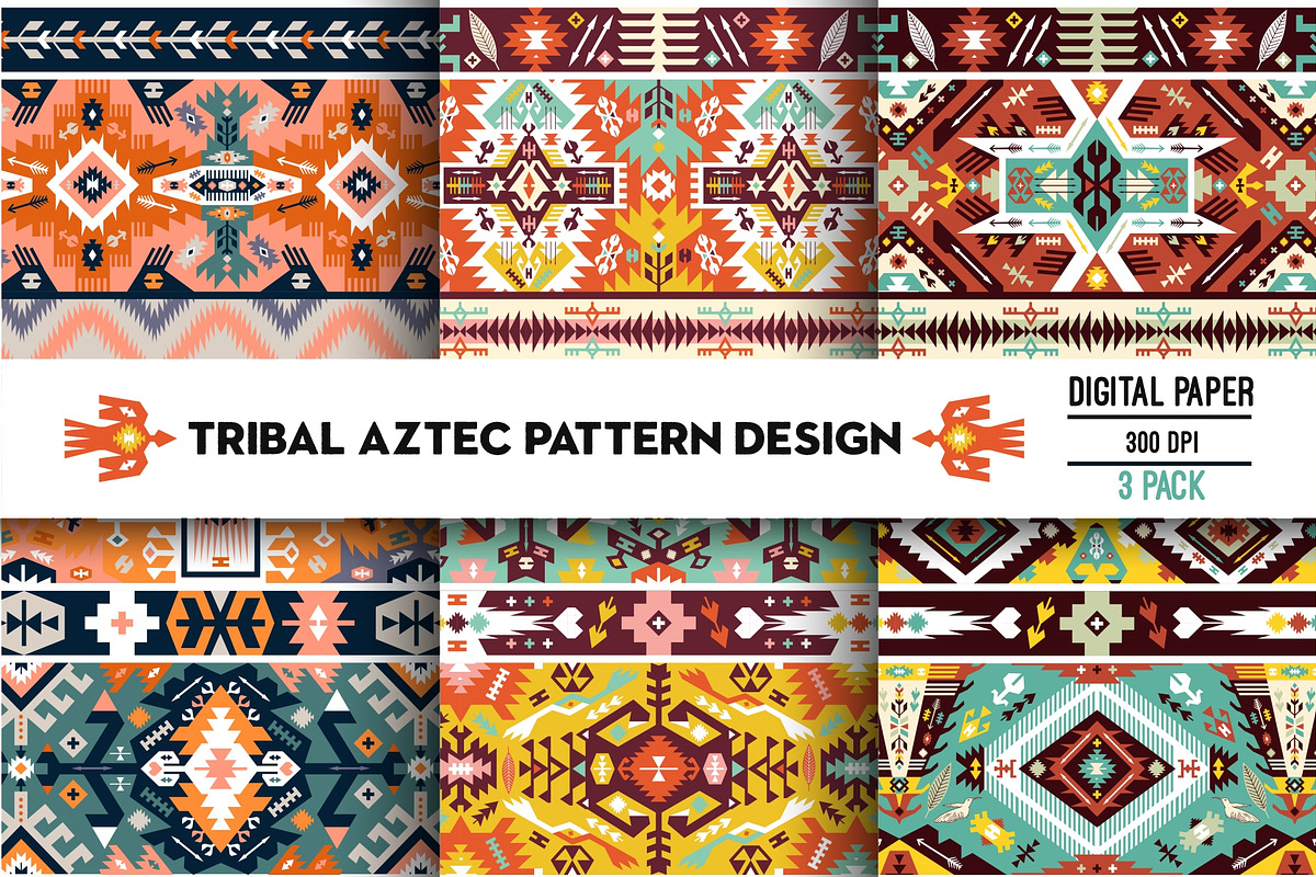 Decorative Tribal Aztec Patterns, a Pattern Graphic by tomuato (Photo 1 of 4)