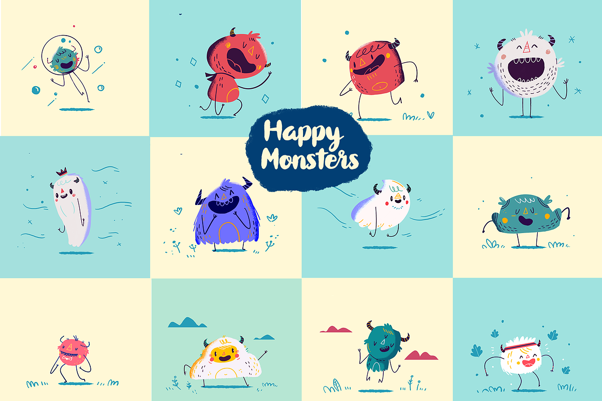 :::Hand-drawn happy web monsters:::, an Illustration by sounas