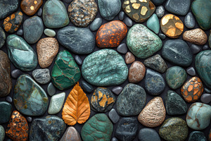 Smooth stones and a golden leaf natu, an Abstract Photo by Pixeness Studio
