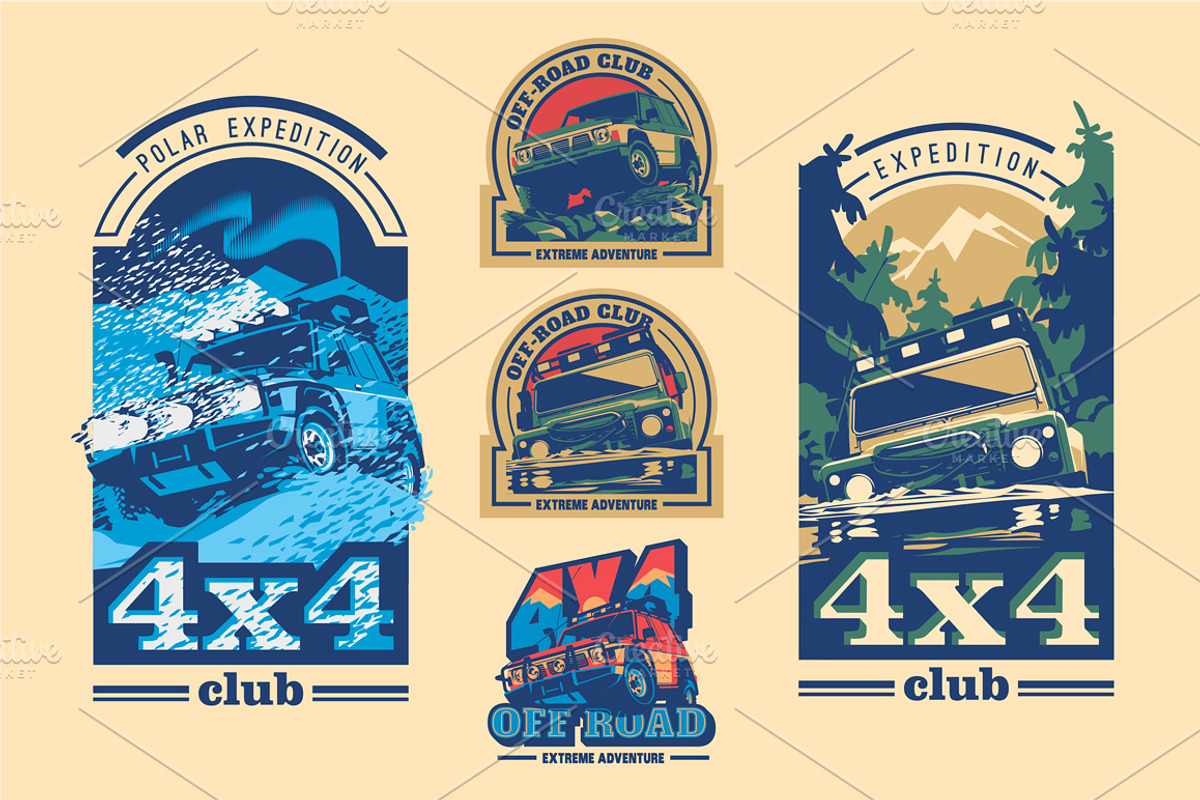 -50% Off-Road 4x4 T-Shirts Badges, a Transportation Illustration by Alexander Baidin (Photo 3 of 6)
