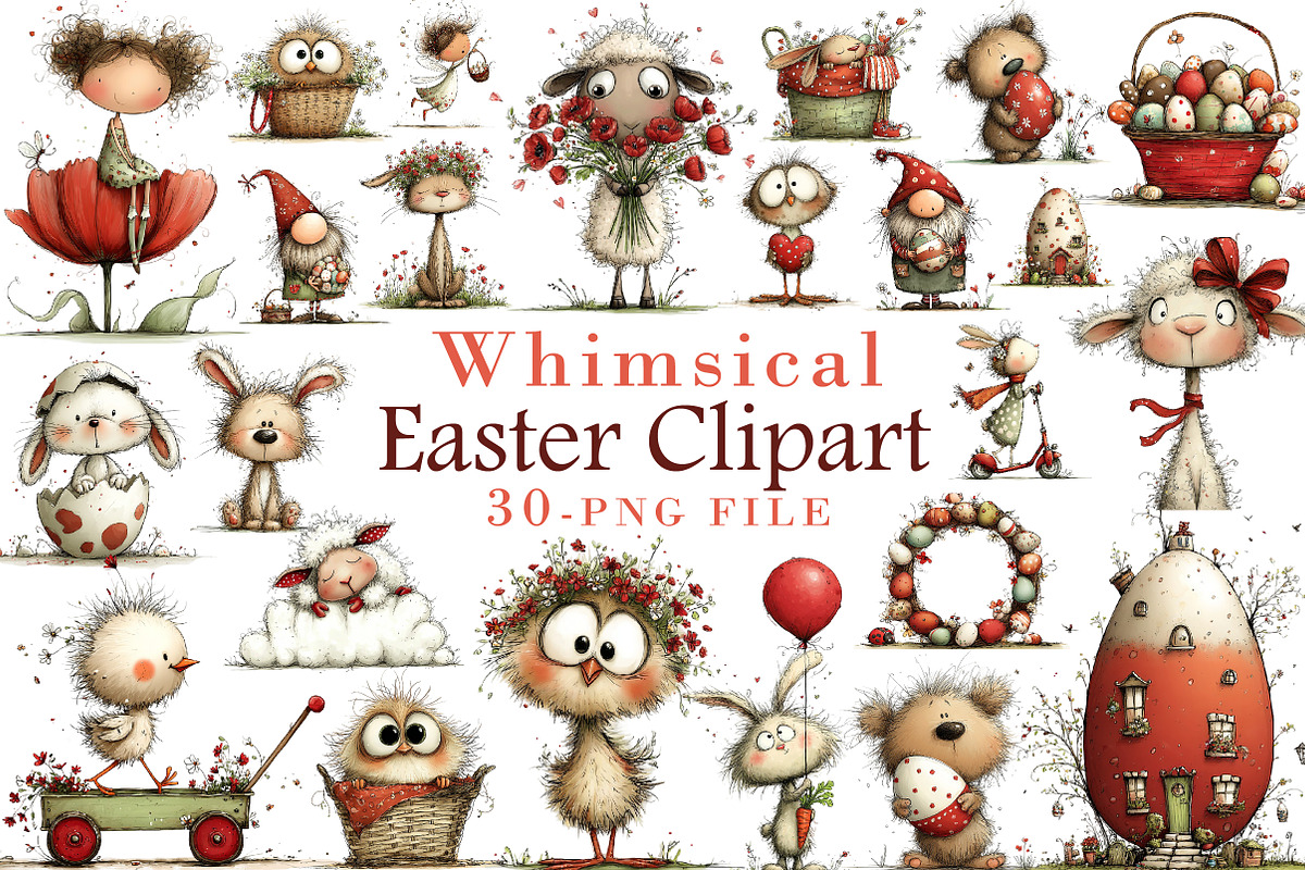 Whimsical Easter Clipart Bundle PNG, an Illustration by Libby Wishes (Photo 1 of 7)