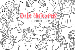 Cute Unicorns Digital Stamps