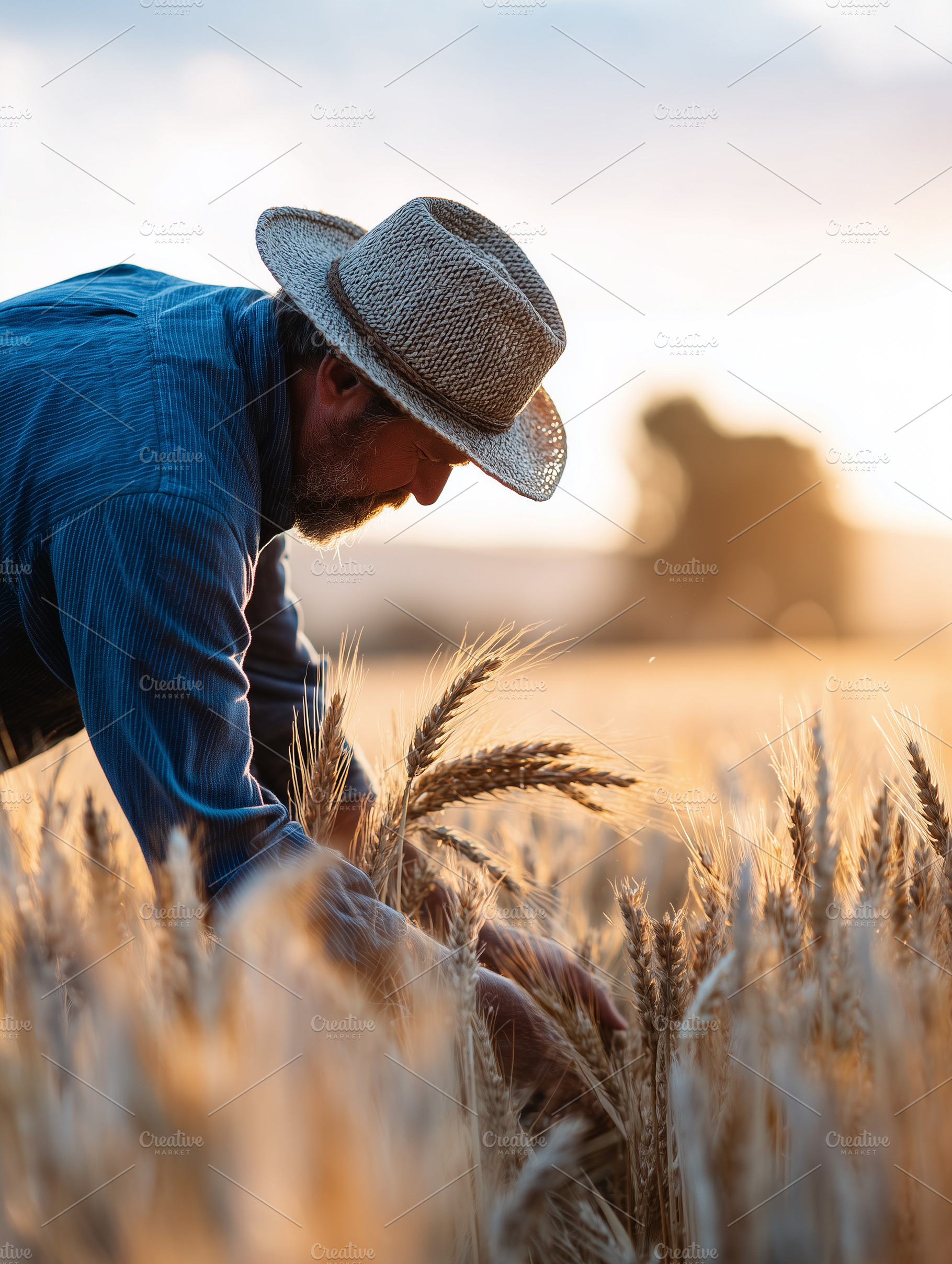 Farmer inspecting ripe wheat in, an Industrial Photo by MistyDay