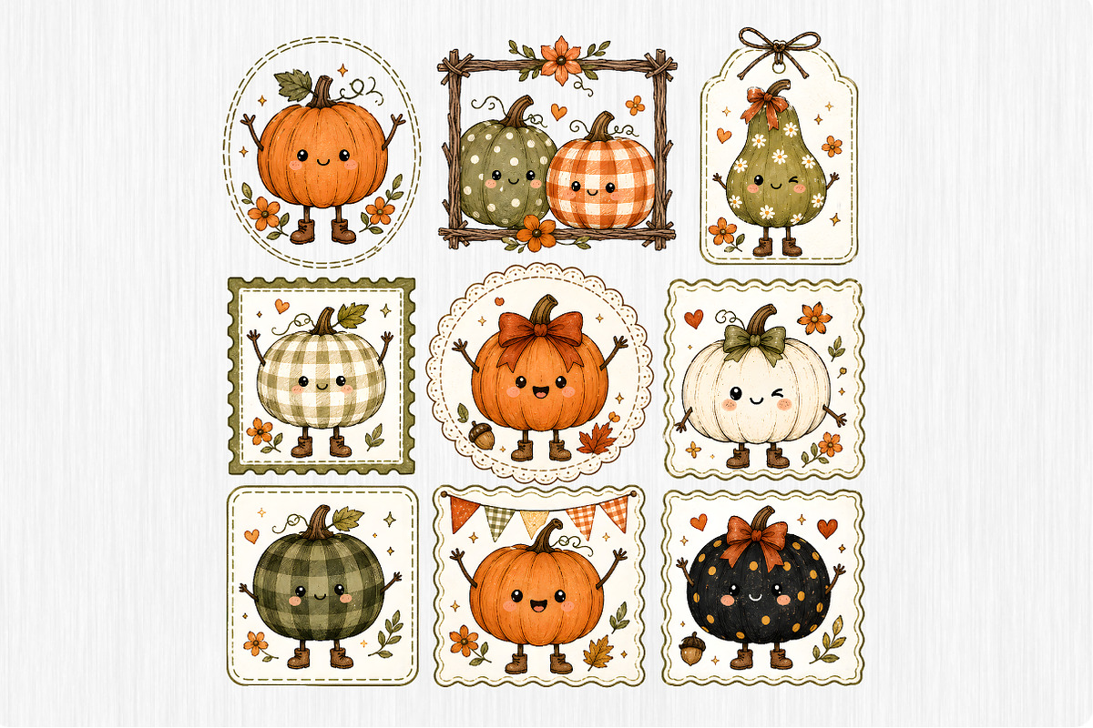 Kawaii Fall Pumpkin Sublimation, a Seasonal Illustration by Rose Art (Photo 4 of 4)