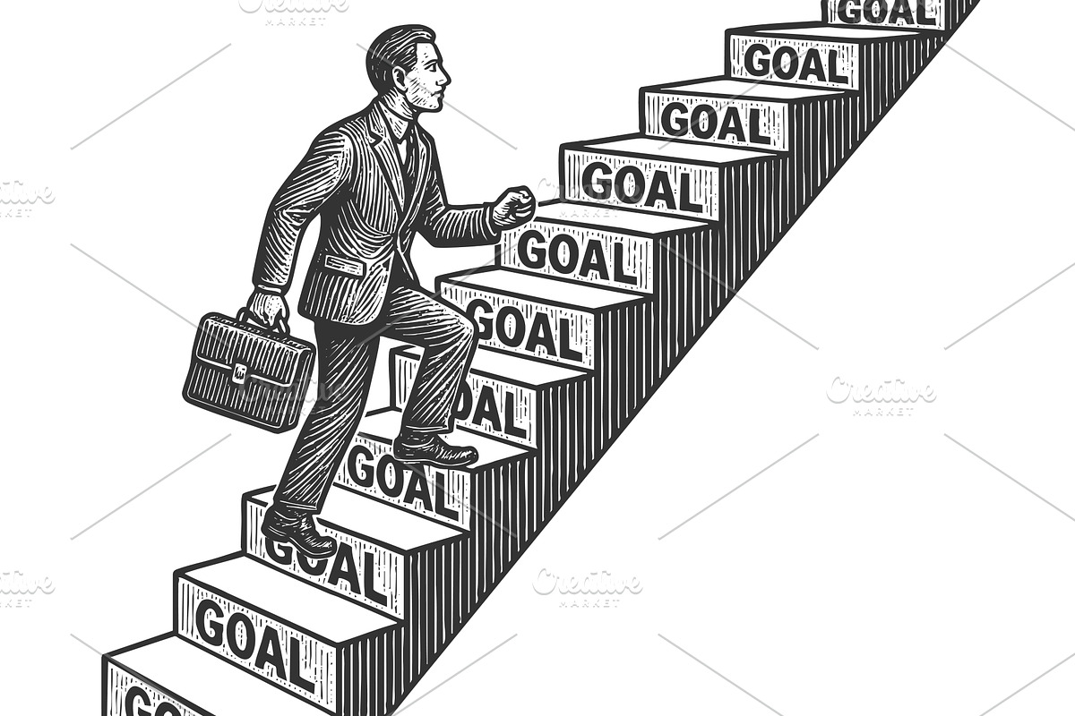 Businessman Climbing Staircase of, a Person Illustration by AlexArt