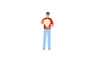 Smiling man holding light bulb, new, a Person Illustration by pikepicture