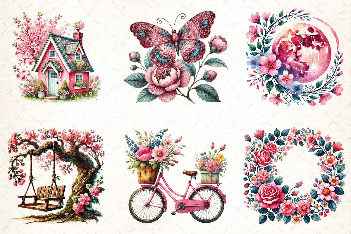 Pink Spring Clipart, an Illustration by DreamCafeArt (Photo 2 of 5)