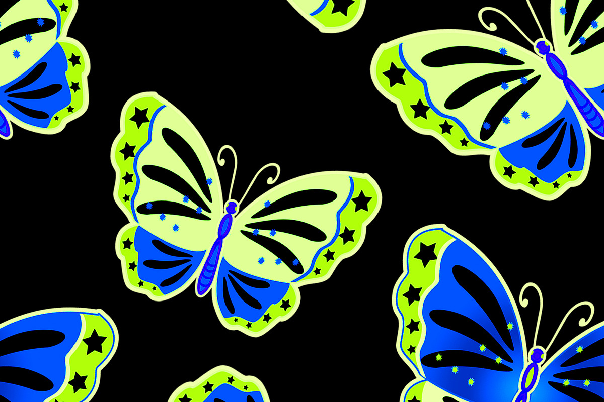Butterflies Neon Blue on Black, a Pattern Graphic by Sharon Schwalbe (Photo 1 of 2)