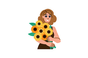Woman holding a bouquet of, a Person Illustration by pikepicture