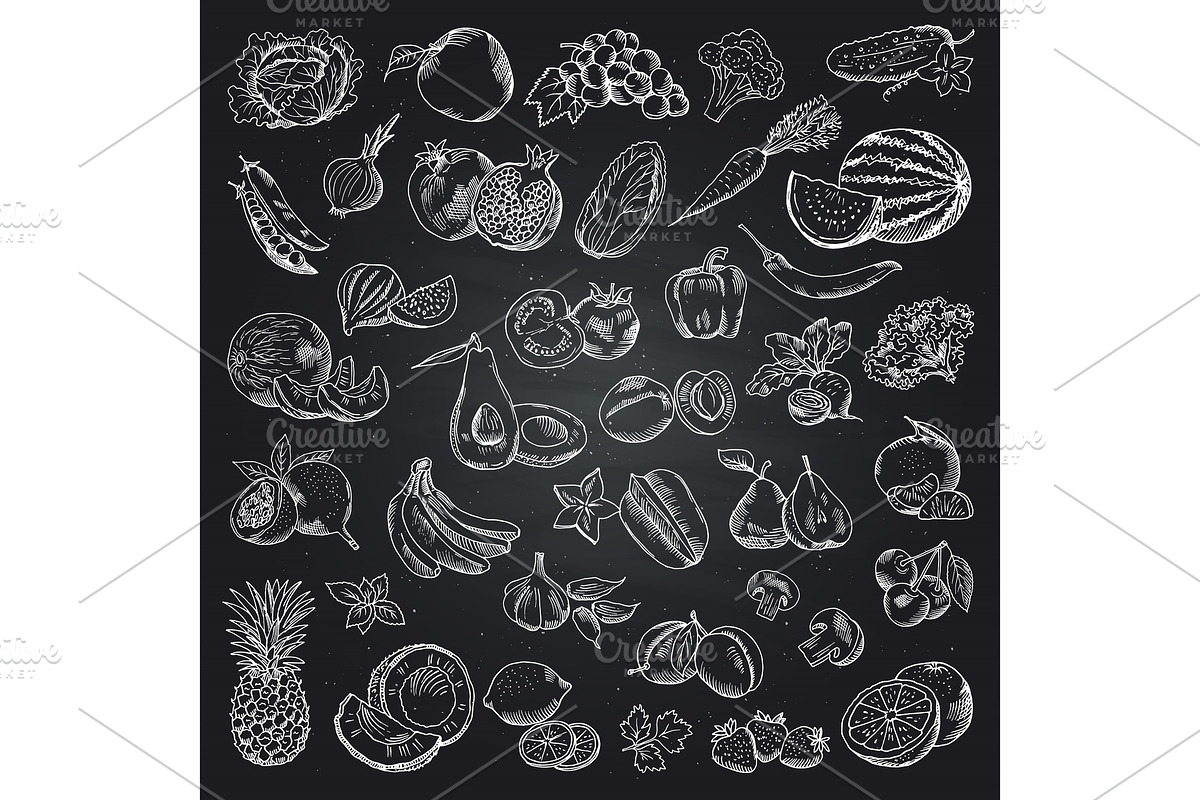Fruits and vegetables illustrations, a Background Graphic by Onyx
