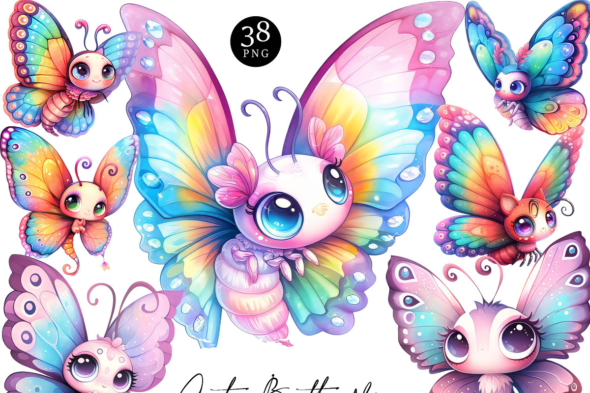 Watercolor Cute Butterflies Clipart, an Animal Illustration by Design Scotch (Photo 1 of 10)
