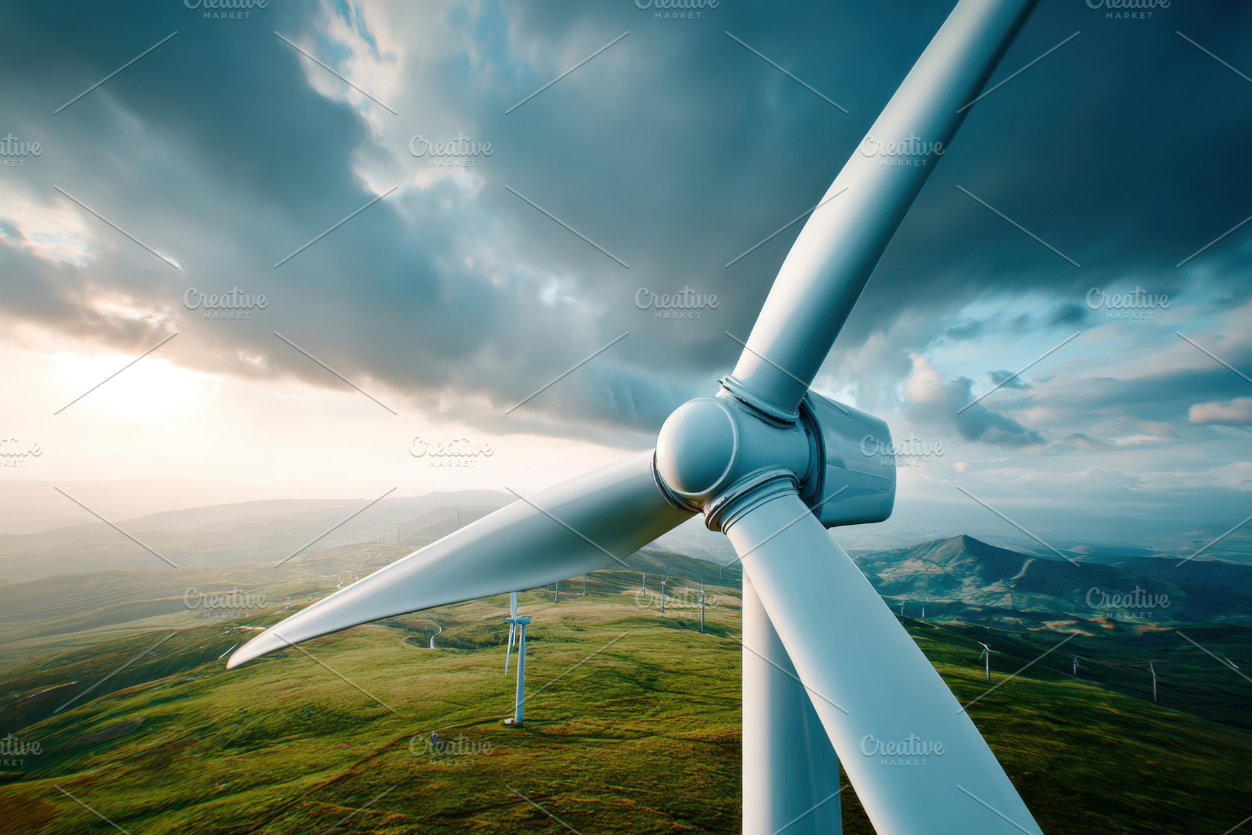 Wind turbines in a scenic landscape, a Technology Photo by AlyaAnd