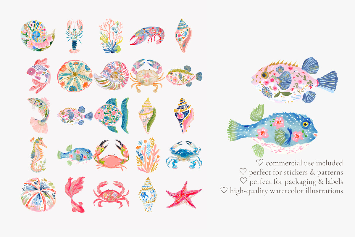 Tropical reef clipart set, a Decorative Illustration by Patishop Art (Photo 5 of 10)