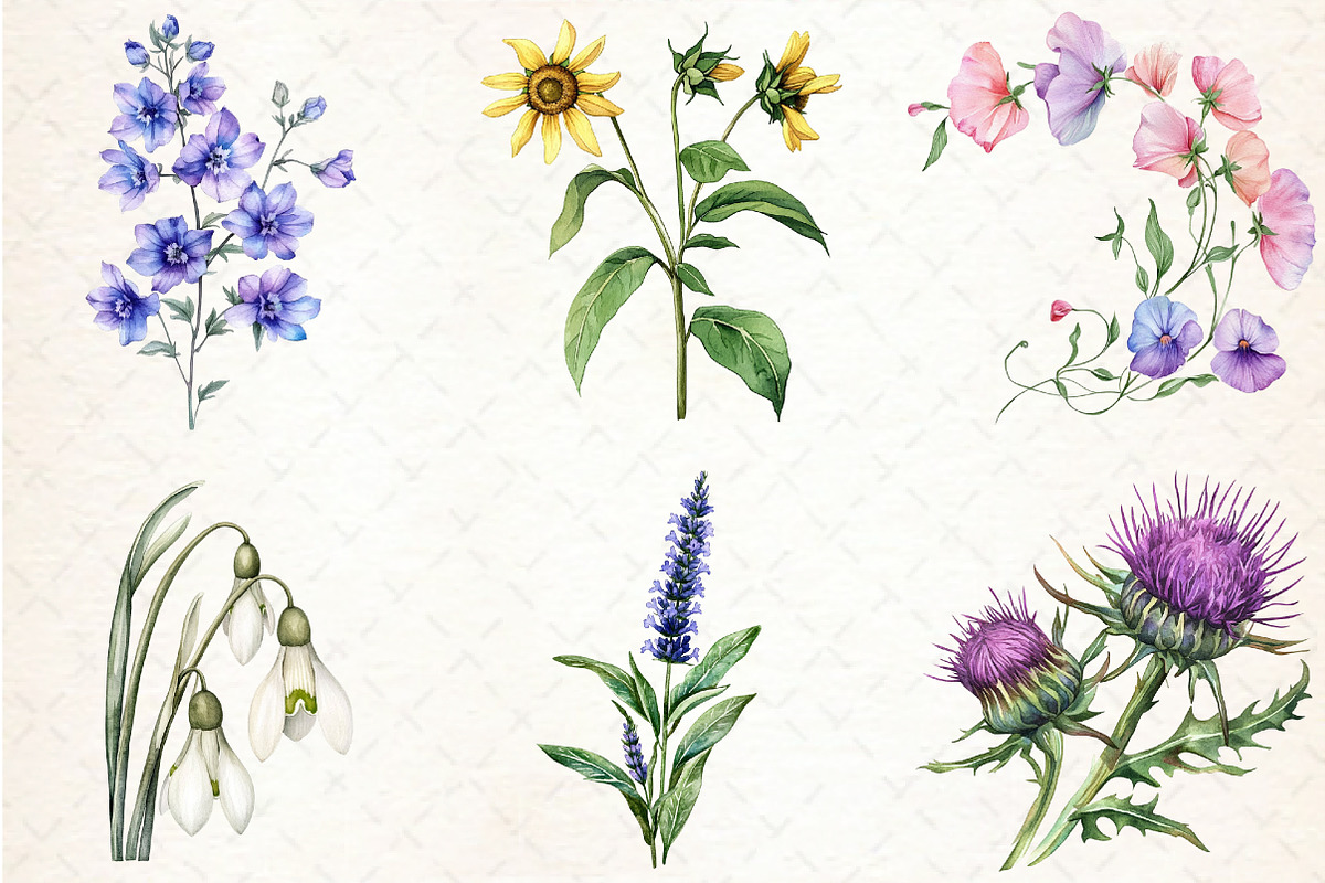 Watercolor Wild Flower Clipart, an Illustration by Libby Wishes (Photo 7 of 7)