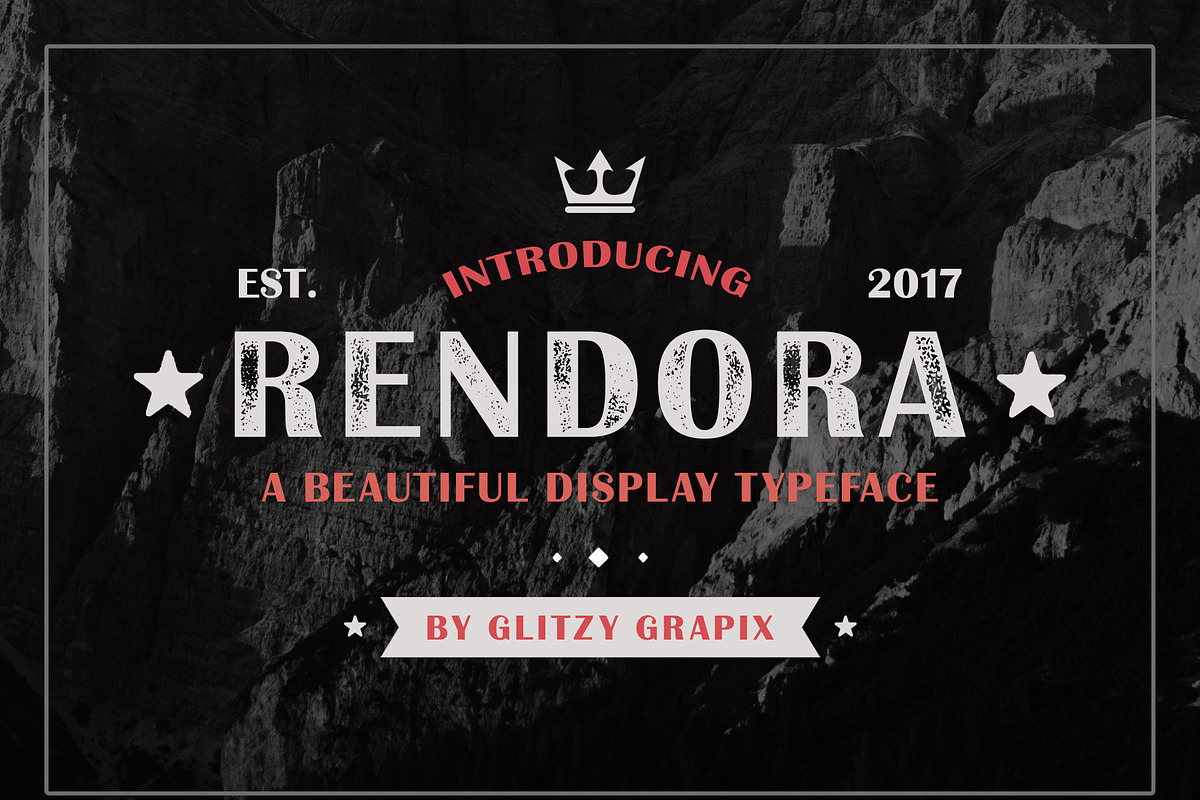 Rendora - Vintage Stamp Sans Serif, a Sans Serif Font by GlitzyGrapix (Photo 1 of 12)