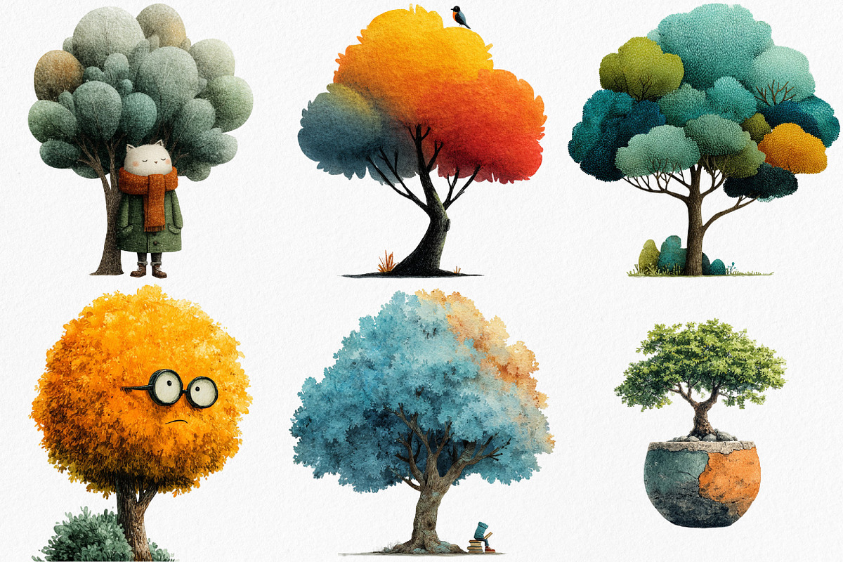 Watercolor Quirky Tree Clipart, an Illustration by Canvas Craft (Photo 4 of 8)