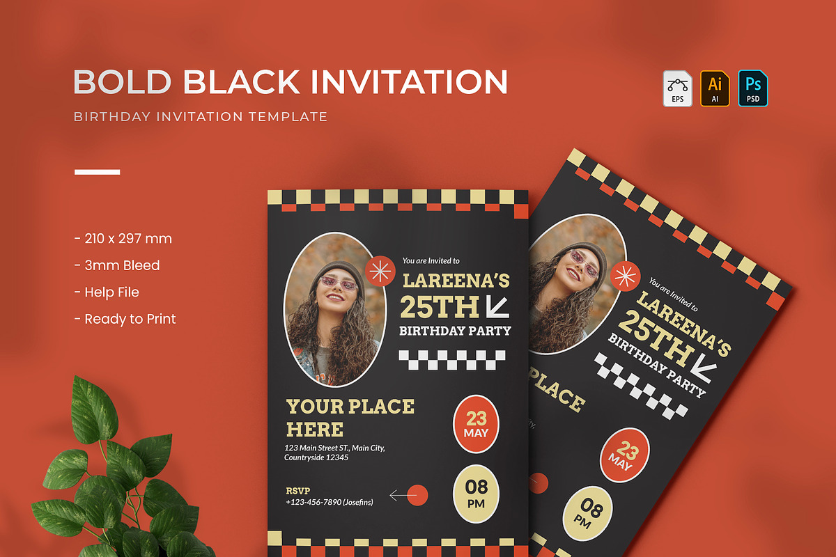 Bold Black - Birthday Invitation, an Invitation Template by VUNIRA (Photo 1 of 2)