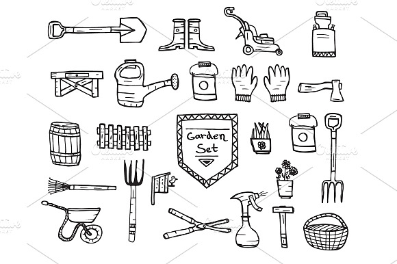 Set Of Garden Doodle Sketch Elements