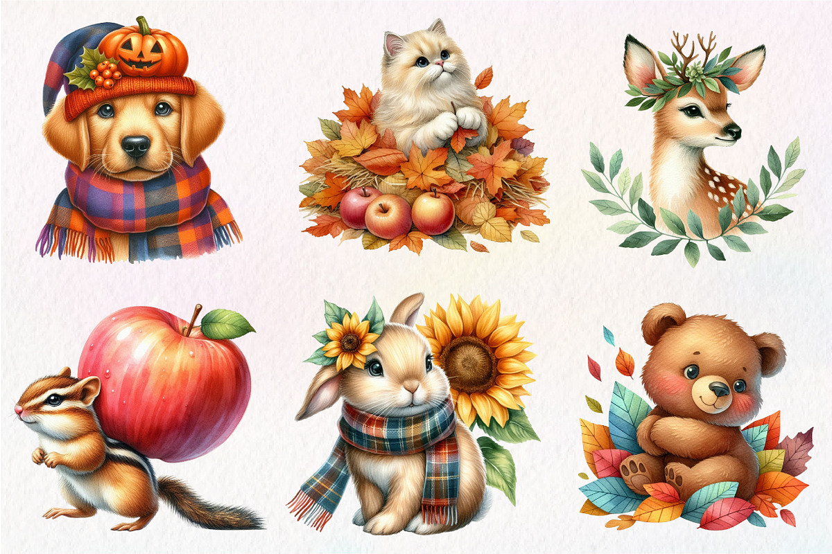 Watercolor Autumn Animals Clipart, an Illustration by CreationArt (Photo 4 of 5)