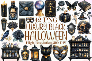 Luxury Black Halloween Clipart, an Illustration by Sublimation Artist