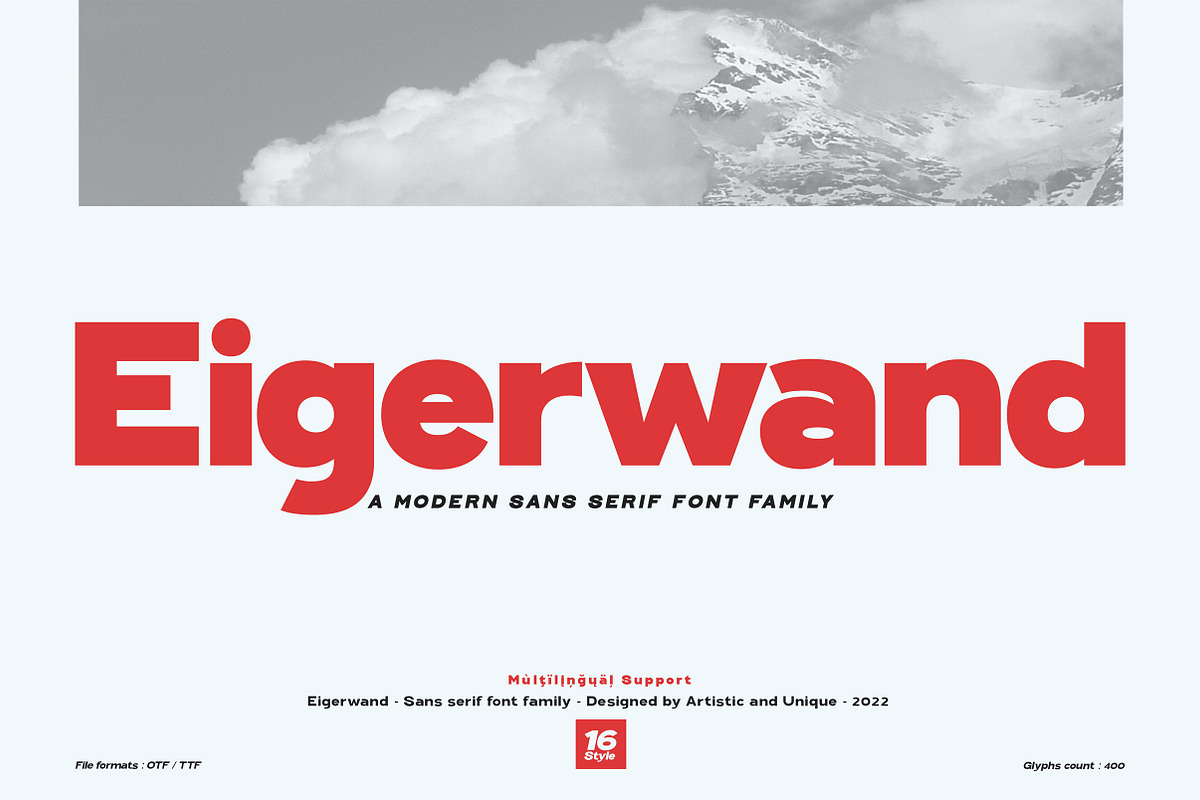 Eigerwand sans serif font family, a Sans Serif Font by Artistic & Unique (Photo 1 of 14)