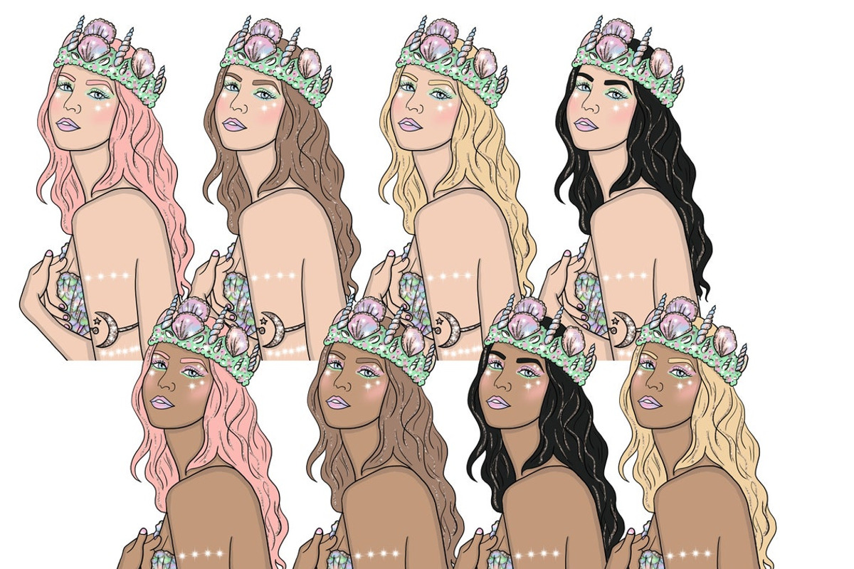 Mermaid Girls Сliparts, a Person Illustration by GlamArtZhanna (Photo 2 of 4)