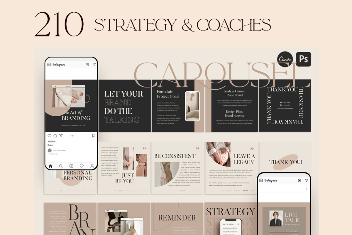 8 in 1 Bundle Carousel Coach CANVA, a Social Media Template by Eviory