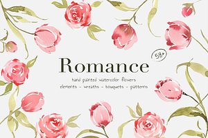 Romance - watercolor flowers clipart, an Illustration by Bruna Illustrates