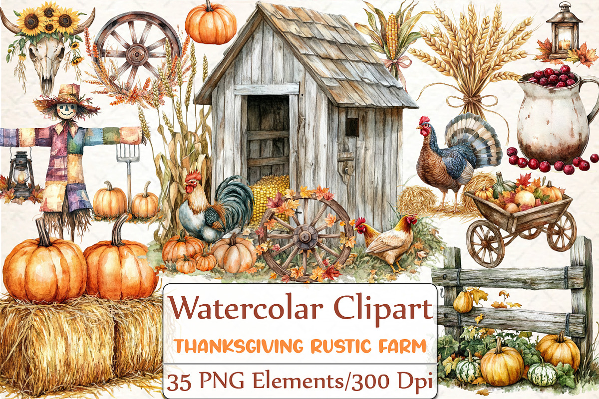 Rustic Farm Thanksgiving Clipart, an Illustration by DreamCafeArt (Photo 1 of 6)