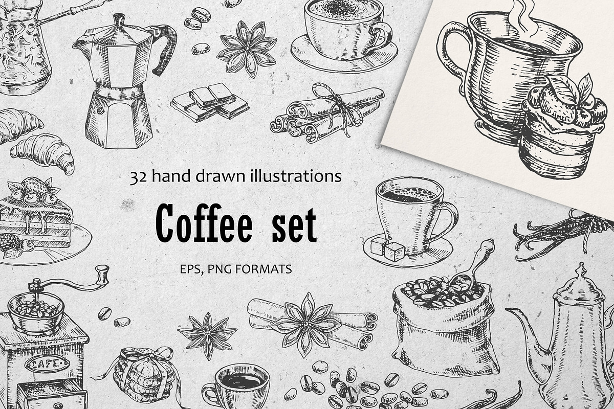 Set of coffee illustrations, a Food Illustration by Evgeniia Lanskikh (Photo 1 of 7)