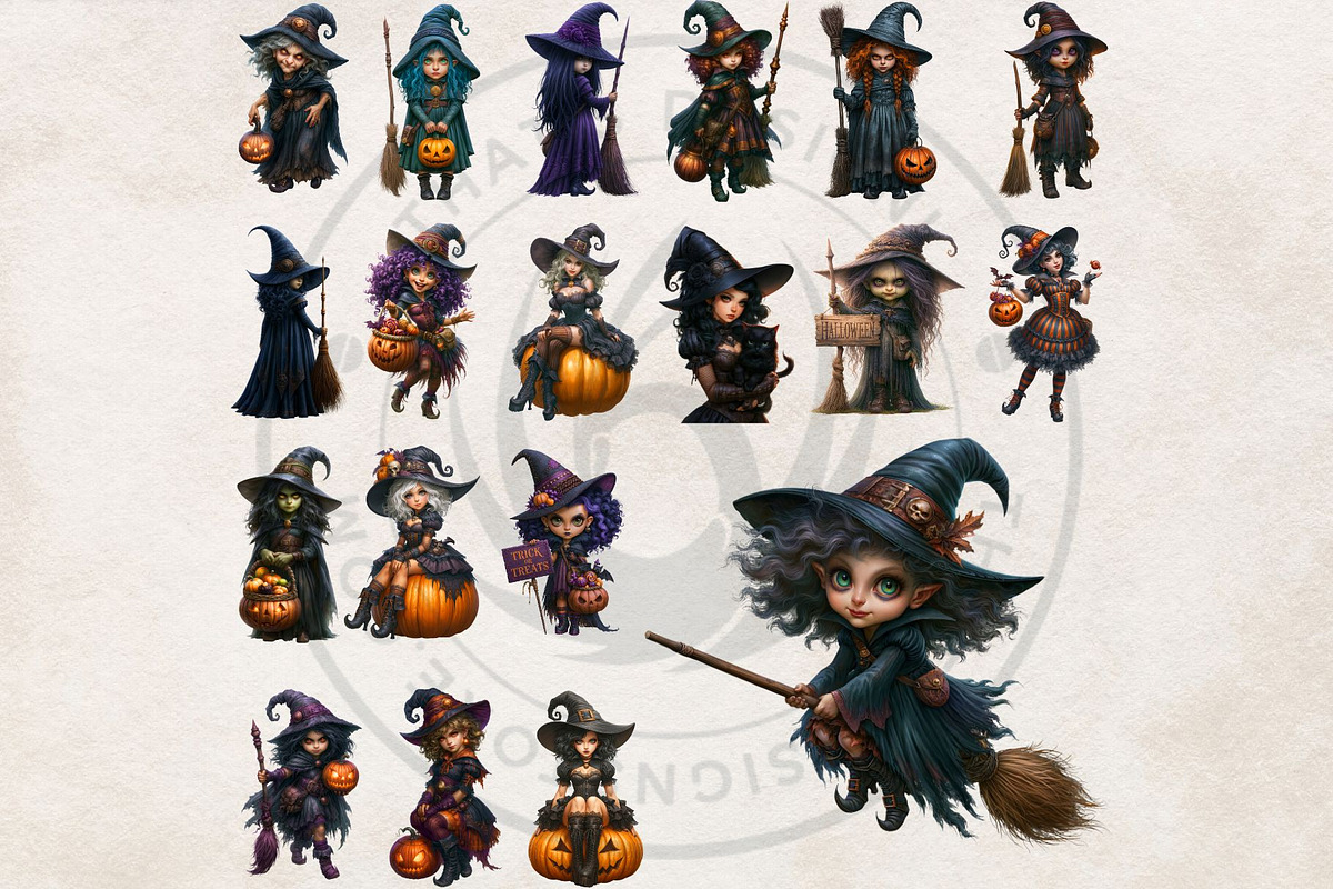 Halloween Little witches Cliparts, a Seasonal Illustration by ThatsDesignArt (Photo 5 of 17)
