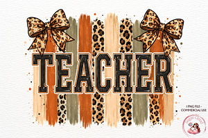 Teacher PNG Shirt School Leopard Bow, a Decorative Illustration by SugarCloudStudioArt