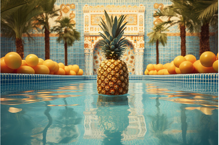 Tropical pineapple poolside leisure, a Sports & Recreation Photo by Ylivdesign