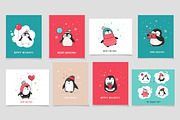 Cute penguin icons, Christmas cards, an Illustration by Marish (Thumbnail 3 of 6)
