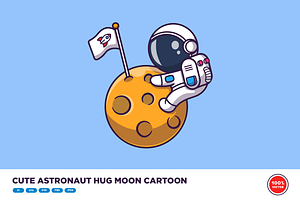 Cute Astronaut Hug Moon Cartoon