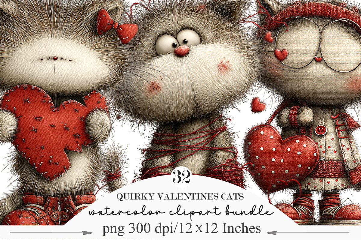 Quirky Valentines Cats Clipart, an Illustration by Designking (Photo 1 of 5)