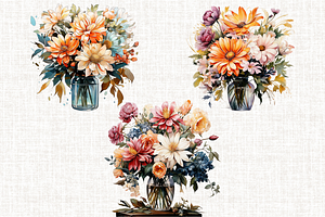 Watercolor Colorful Flowers PNG