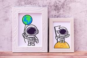 Cute Astronaut Planet Cartoon