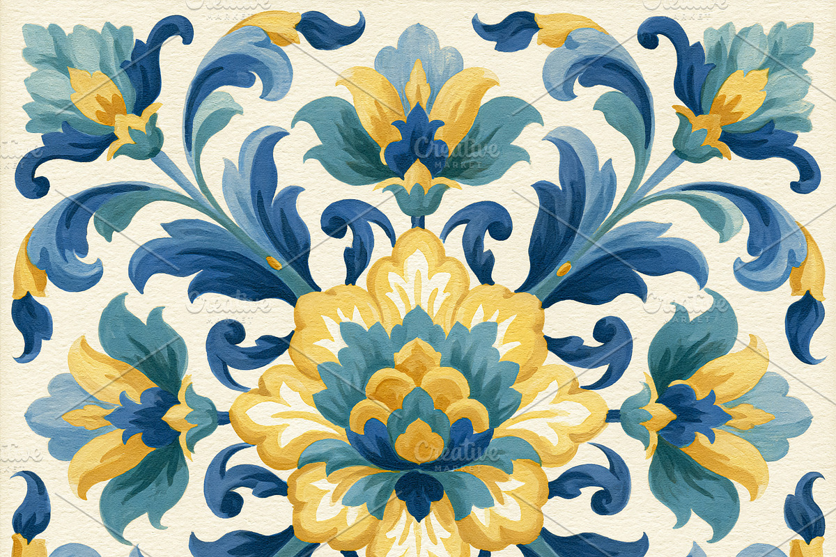 Vintage floral pattern creating symmetrical ornamental design in, an Illustration by Studio ANNA