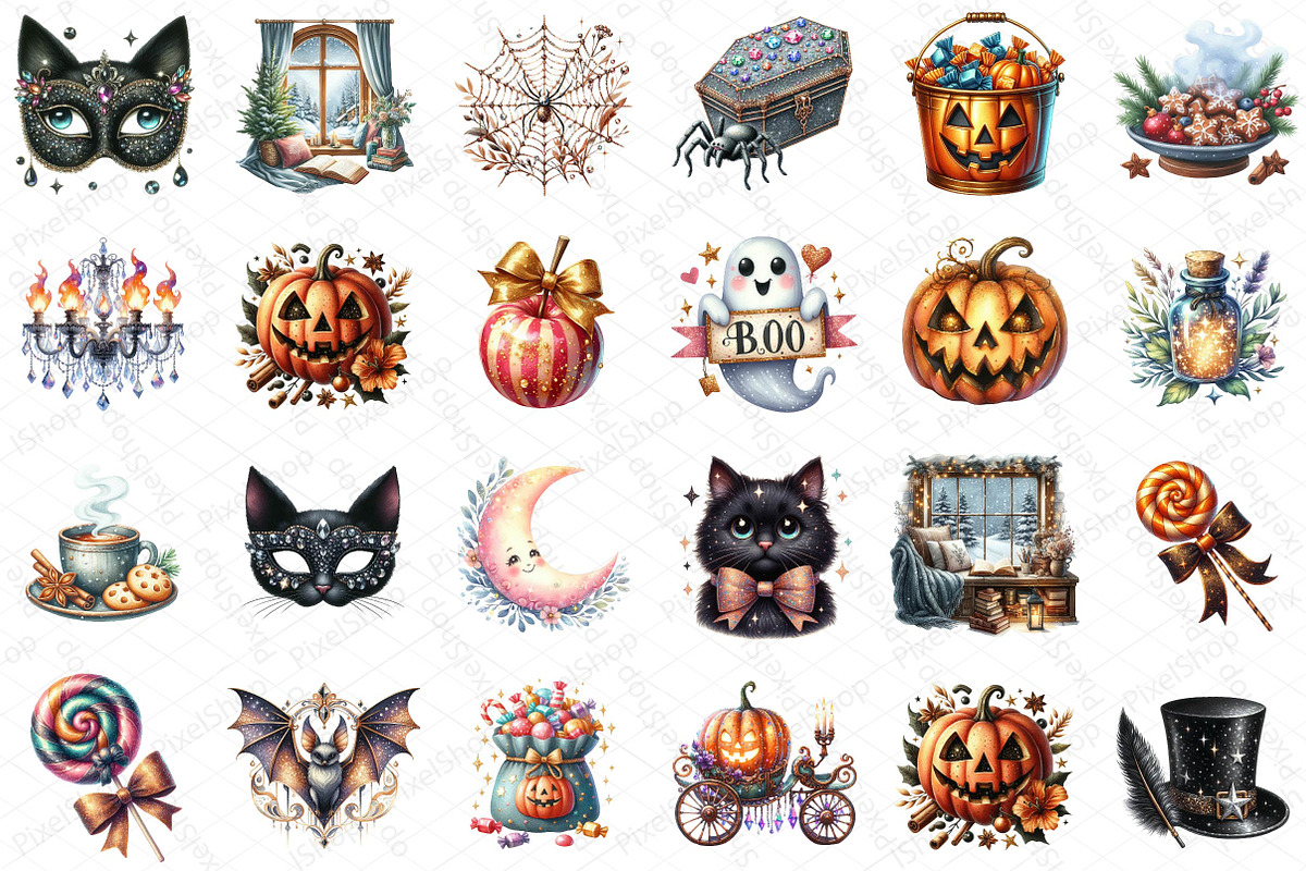 Vintage Glitter Halloween Clipart, an Illustration by DreamPrint404 (Photo 4 of 5)