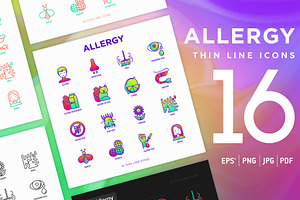 Allergy | 16 Thin Line Icons Set, an Outline Icon by Alex Blogoodf