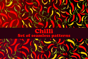 Chili pepper set of seamless pattern